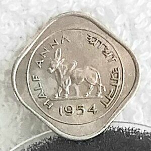 Circulated 1954 India Half Anna Government of India Coin Made of Copper Nickel!!